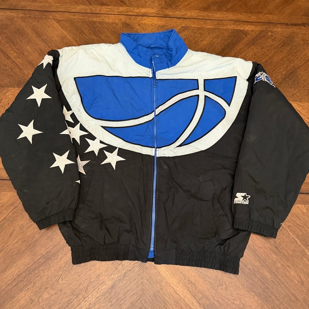 Vintage Starter Orlando Magic NBA Windbreaker Jacket Black Blue Stars Mens Large